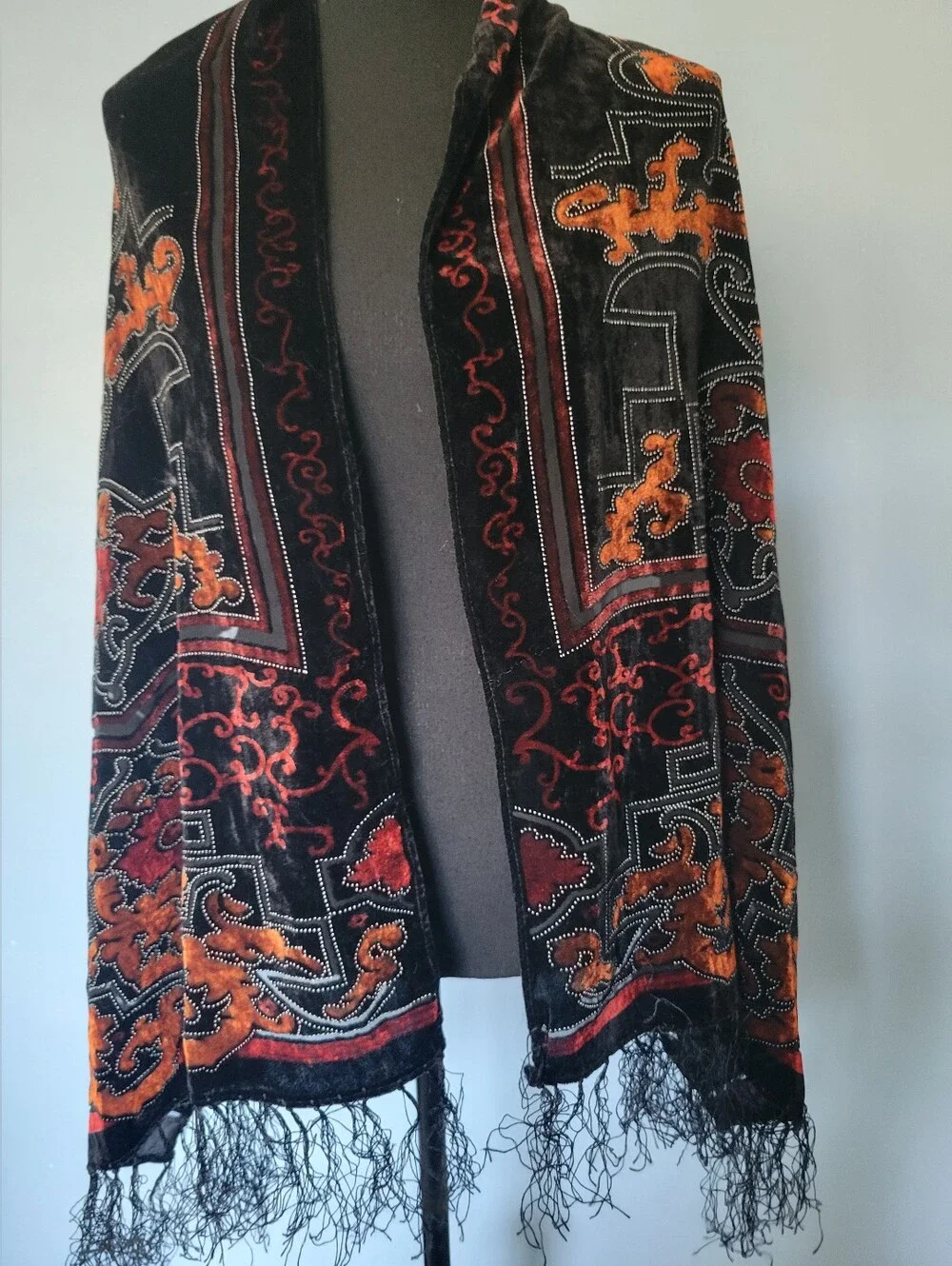 Burnout Velvet Silk Blend Fringe Goth Scarf